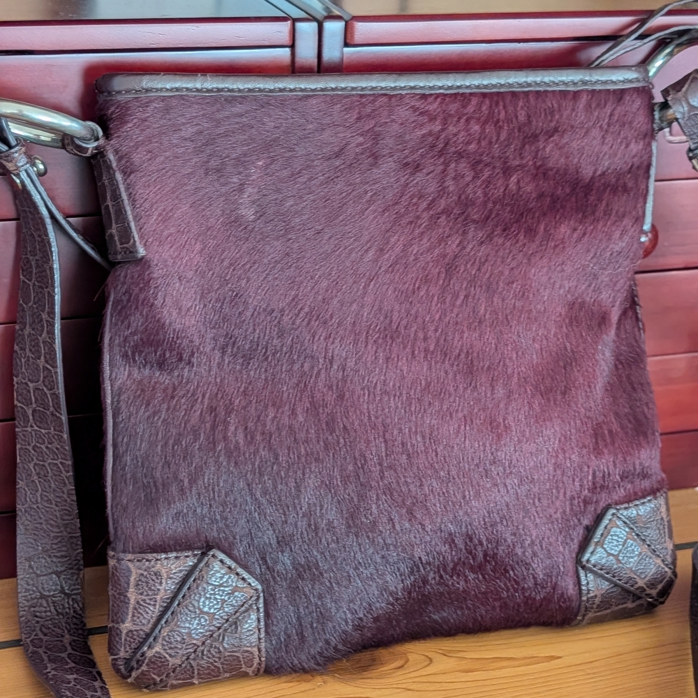 DKNY Calf Hair Wine Burgundy Brown Crossbody Bag